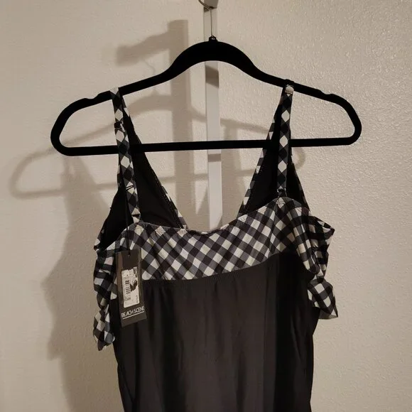 Beach Scene Women's One Piece Swimsuit Size Large NWT Black White Gingham - Picture 7 of 11